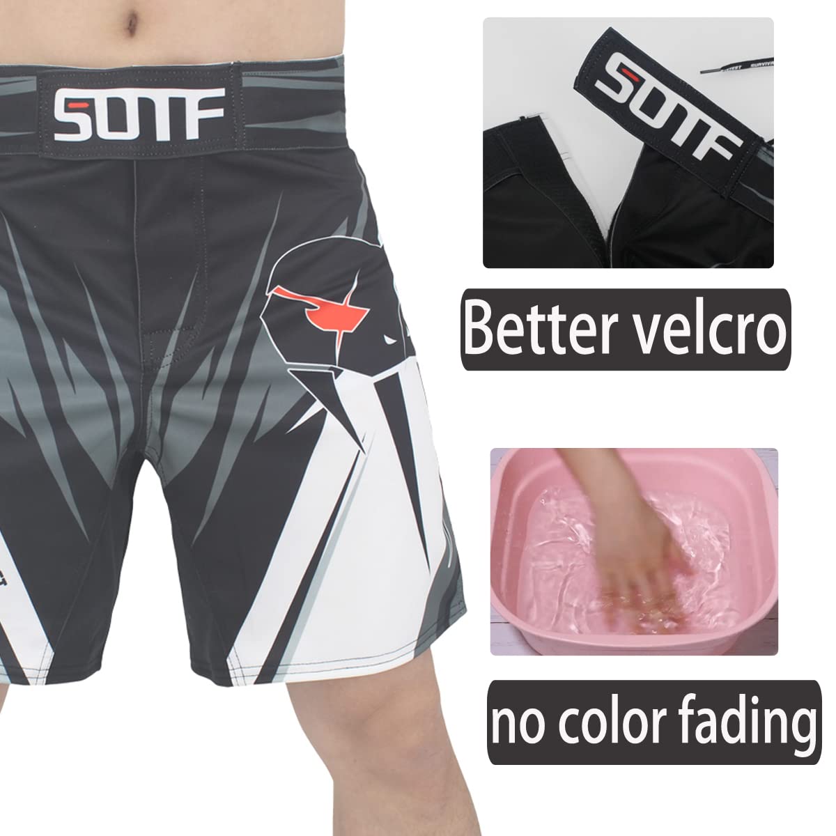 SOTF MMA Boxing Shorts Men Fight Shorts Men BJJ No Gi Shorts Gray Medium Waist 31.5-33 inch