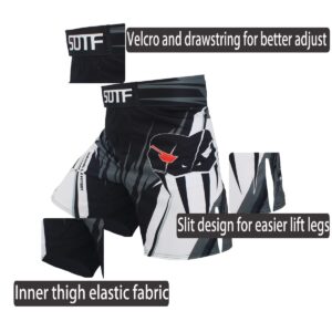 SOTF MMA Boxing Shorts Men Fight Shorts Men BJJ No Gi Shorts Gray Medium Waist 31.5-33 inch