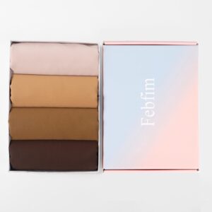 Febfim 4 PCS Muslim Women Soft Premium Solid Chiffon Hijab Scarves Shawl Long Scarf Wrap Scarves with Gift Box (Mix Color E)