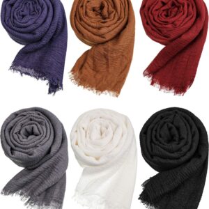 Geyoga 6 Pcs Women Scarf Shawl Hijab Scarfs Cotton Blend Crinkle Scarf Wrap Head Scarf for Seasons(Classic Colors)