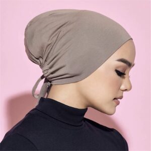 Cntqiang 3 Pieces Adjustable Muslim Inner Under Hijab Cap with Ties Back Islamic Under scarf Bonnet Caps Chemo cap (Black)