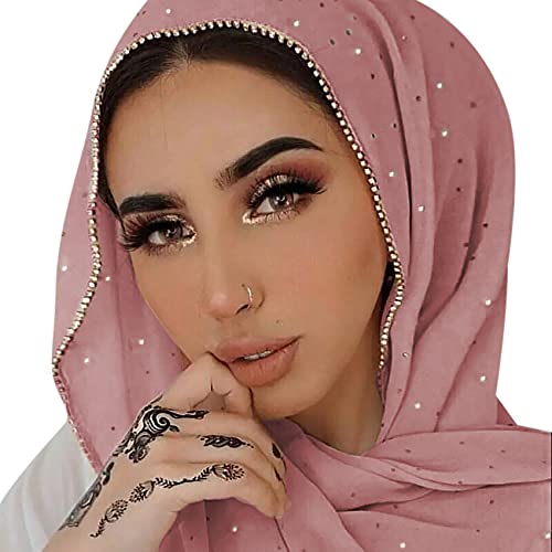 ANKOMINA Women Soft Chiffon Rhinestone Long Scarf Shawl Fashion Muslim Hijab Head Wrap Scarves