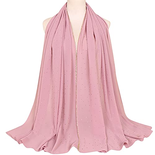 ANKOMINA Women Soft Chiffon Rhinestone Long Scarf Shawl Fashion Muslim Hijab Head Wrap Scarves