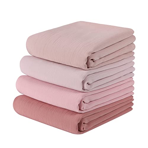 Febfim 4PCS Premium Dubai Muslim Women Chiffon Crinkle Hijab Scarf Plain Chiffon Bubble Hijab Wrap ShawlMix color C