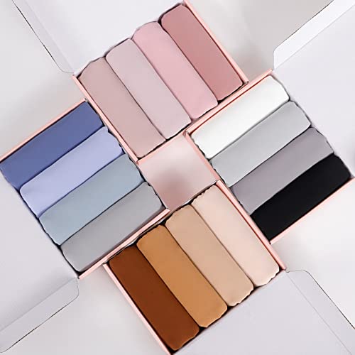 Febfim 4PCS Premium Dubai Muslim Women Chiffon Crinkle Hijab Scarf Plain Chiffon Bubble Hijab Wrap ShawlMix color C