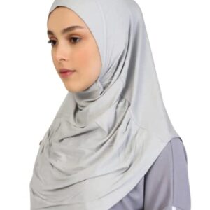 Prien Plain Ready To Wear Hijab for Women, Muslim Instant Turbans, Soft Jersey Scarf, Islamic Clothes, Long Hijabs, Abaya (Grey)