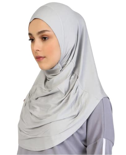 Prien Plain Ready To Wear Hijab for Women, Muslim Instant Turbans, Soft Jersey Scarf, Islamic Clothes, Long Hijabs, Abaya (Grey)