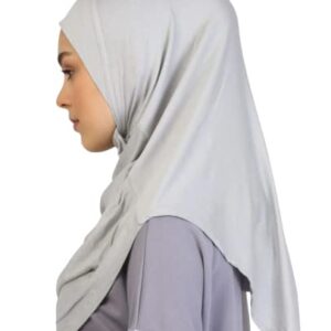 Prien Plain Ready To Wear Hijab for Women, Muslim Instant Turbans, Soft Jersey Scarf, Islamic Clothes, Long Hijabs, Abaya (Grey)