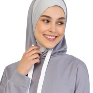 Prien Plain Ready To Wear Hijab for Women, Muslim Instant Turbans, Soft Jersey Scarf, Islamic Clothes, Long Hijabs, Abaya (Grey)