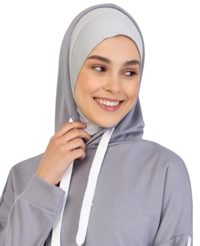 Prien Plain Ready To Wear Hijab for Women, Muslim Instant Turbans, Soft Jersey Scarf, Islamic Clothes, Long Hijabs, Abaya (Grey)