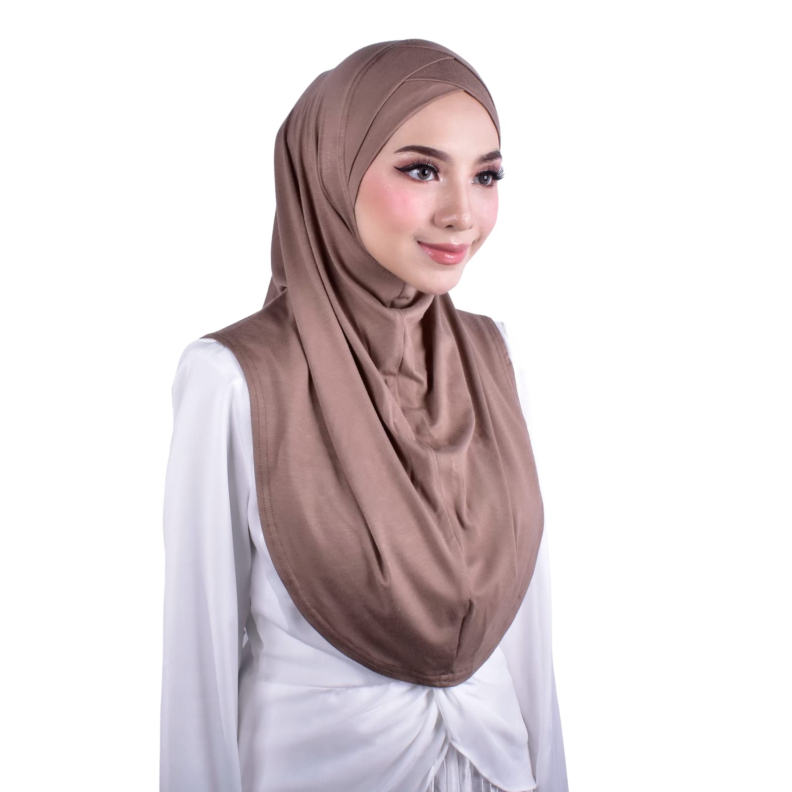 MuLanLegend Handmade | Muberra Pleated Instant Hijab | One Piece Easy Slip On Practical and Comfortable(L Size) (Deep Beige)