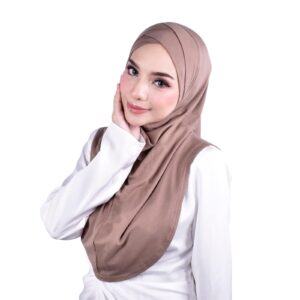 MuLanLegend Handmade | Muberra Pleated Instant Hijab | One Piece Easy Slip On Practical and Comfortable(L Size) (Deep Beige)