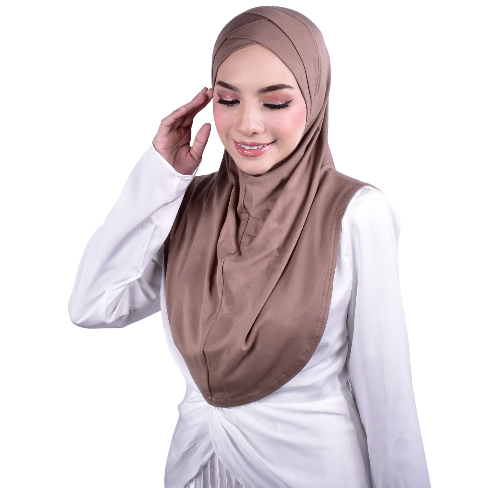 MuLanLegend Handmade | Muberra Pleated Instant Hijab | One Piece Easy Slip On Practical and Comfortable(L Size) (Deep Beige)