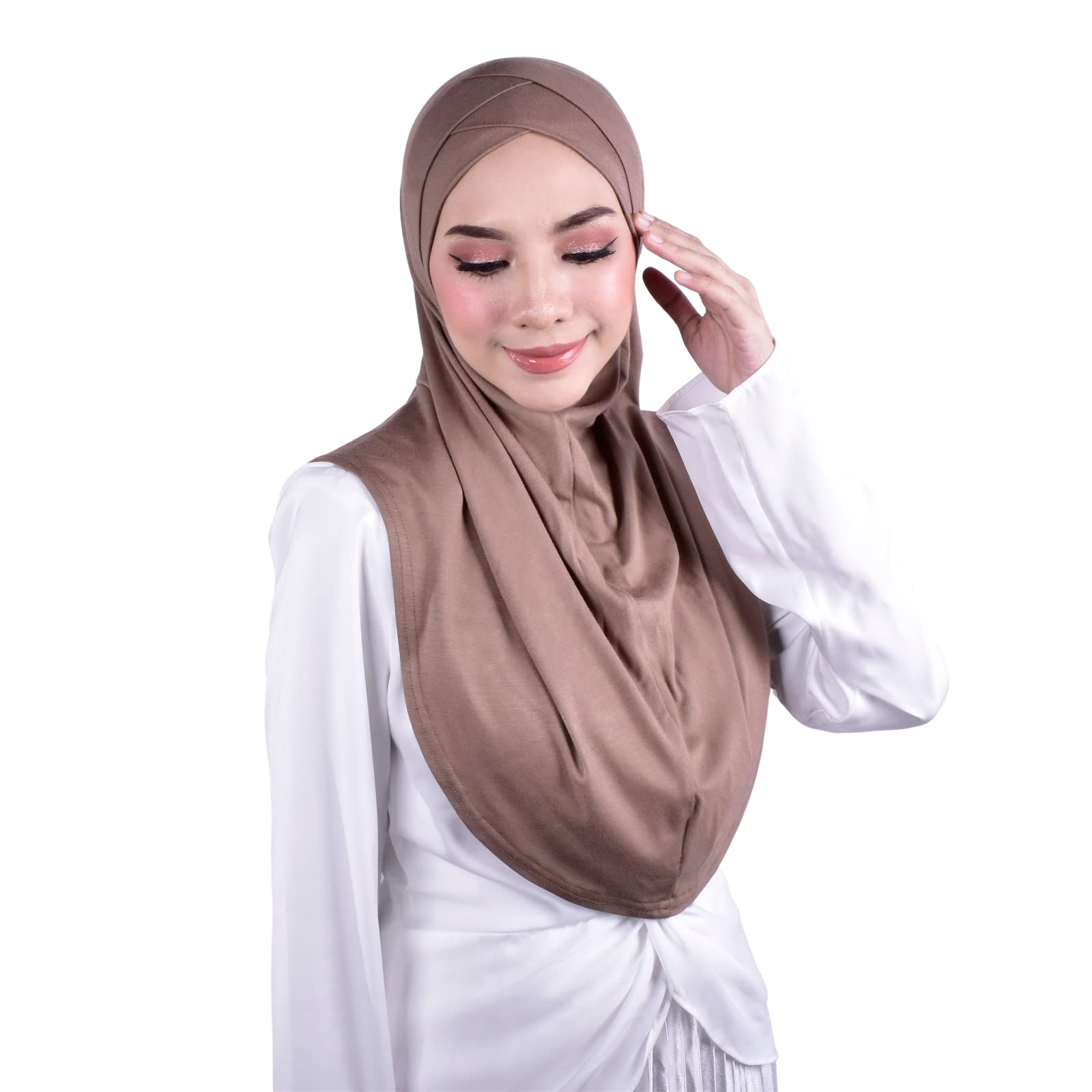 MuLanLegend Handmade | Muberra Pleated Instant Hijab | One Piece Easy Slip On Practical and Comfortable(L Size) (Deep Beige)