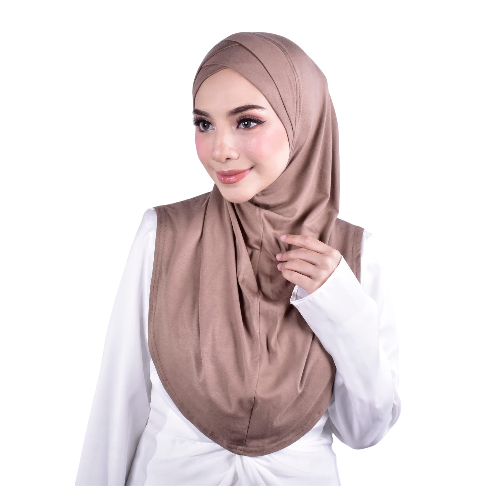 MuLanLegend Handmade | Muberra Pleated Instant Hijab | One Piece Easy Slip On Practical and Comfortable(L Size) (Deep Beige)