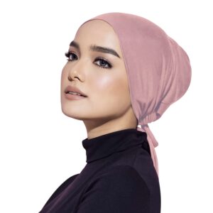 Faticinfa Under Scarf Hijab Cap with Tie-Back Closure Jersey Hijab Inner Caps with Adjustable Rope Hijab Bonnet for Muslim Women (17 Bridal Rose)