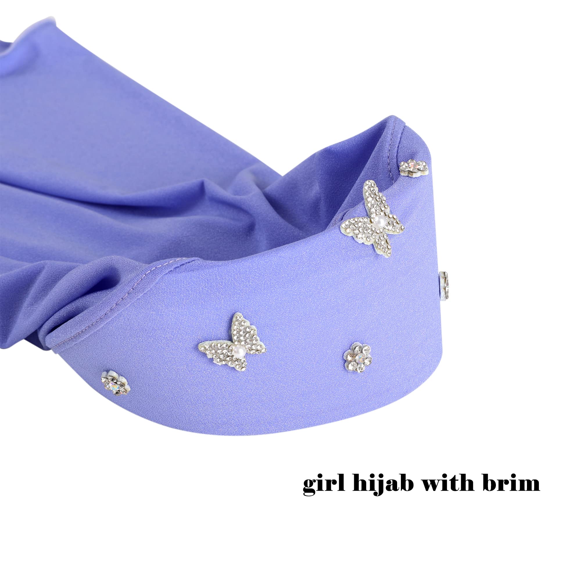 Little Girls Hijab Islamic Kids Hijab Headscarf Handmade Butterfly Rhinestone Muslim Hijab Cap for Girl (2-5year)