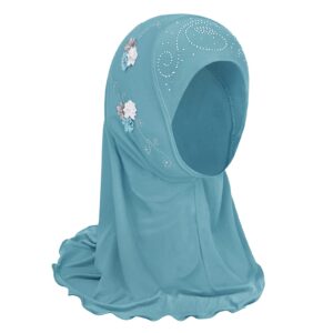 Muslim Hijab Girls Hijab Scarfs Head Wrap Scarf, Islamic Scarf Shawls Lace Headscarf Cap, Plain Hijabs for Girls Age 2-6