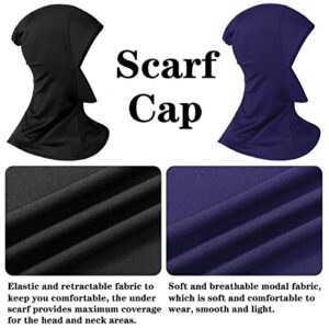 4 Pieces Modal Hijab Cap Adjustable Muslim Stretchy Turban Full Cover Shawl Cap Full Neck Coverage for Lady (Black, White, Blue, Gray)