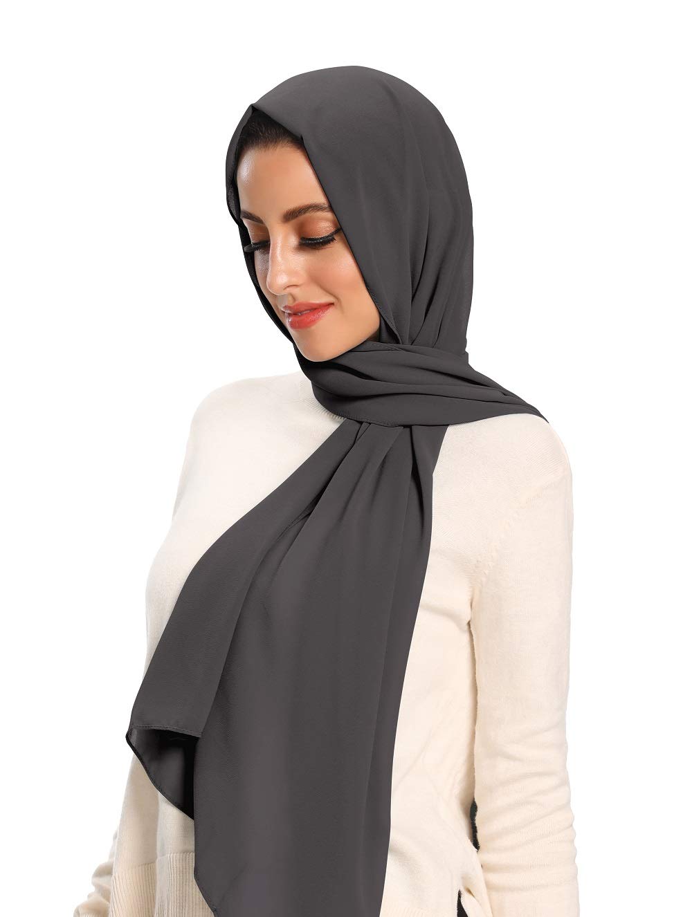 Txameru Hijab for Women Chiffon Hijab Scarfs for Women Shawl (Dark Grey)