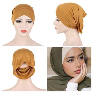 4 Pieces Muslim Inner Hijab Cap for Women Cross Turban Underscarf Undercap Bonnet Islamic Jersey Tube Caps