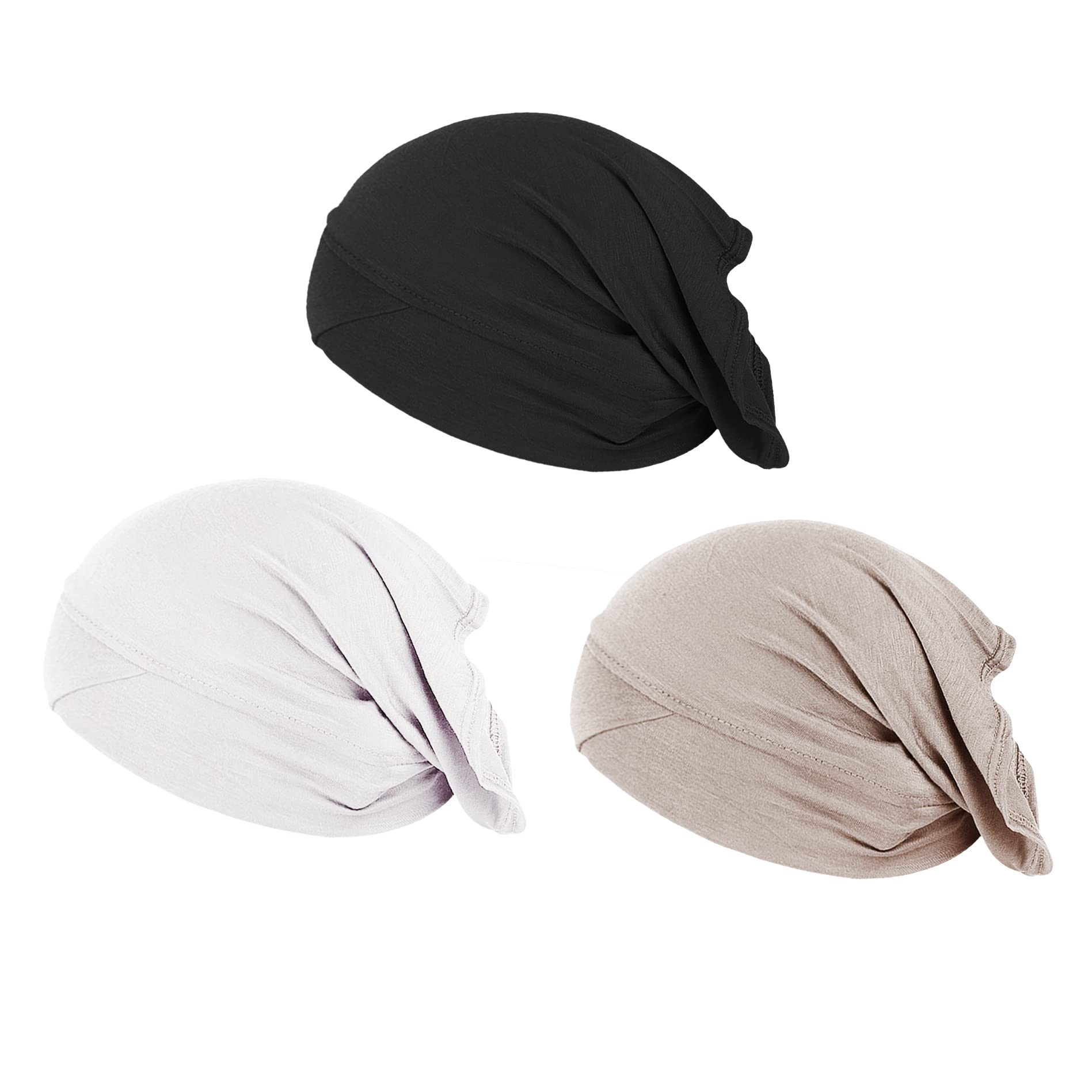 NICEYST 3pcs Women Under Scarf Hijab Cap Islam Muslim Solid Color Cross Turban Inner Hat Soft Stretch Jersey Bonnet Tube Cap (Black+White+Khaki)