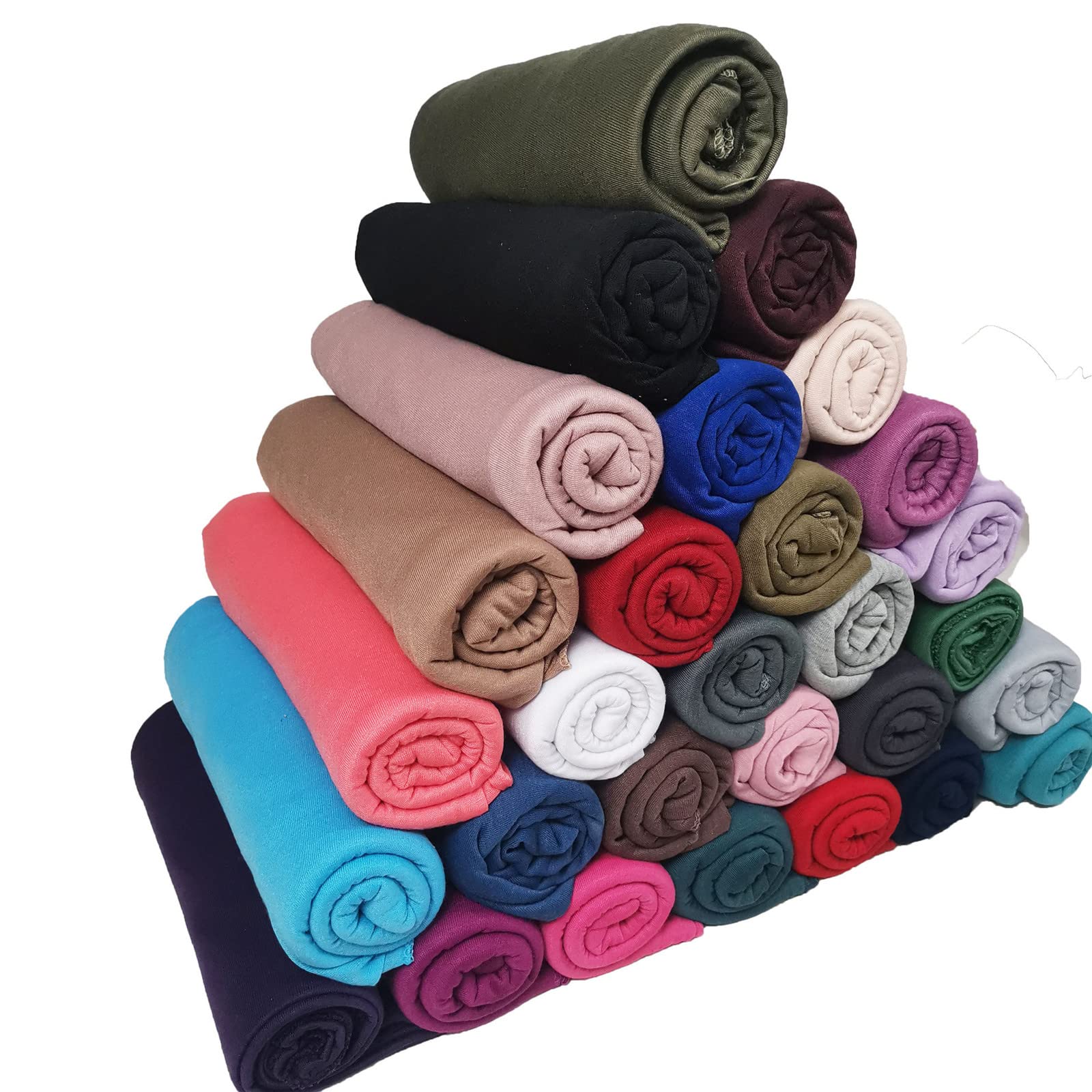 KXY 4 Pieces Stretchy Soft Cotton Shawl Long Jersey Scarf for Women Muslim Plain Wrap Hijab Head Scarf, Sapphire+ Lake Green + Deep Purple + Purple, 31.5 x 70.10inch