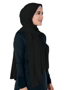 lina & lily non-see-through premium jersey maxi hijab head scarf wrap for muslim women (black)