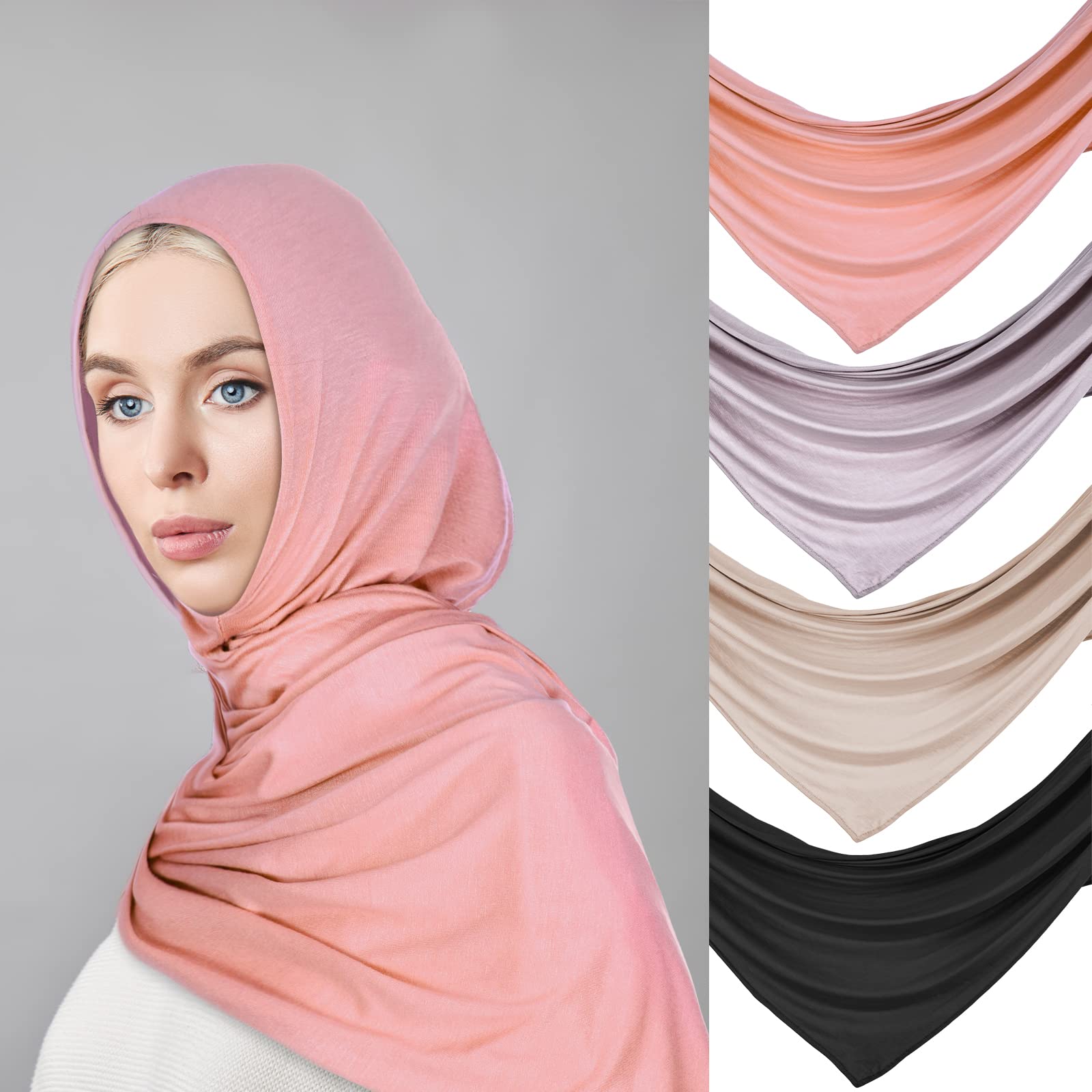 Vabean 4 Pcs Instant Hijab for Women Jersey Hijabs Pinless Islamic Muslim Head Wraps Premium Head Scarf Hijab Shawl(Fresh Color)