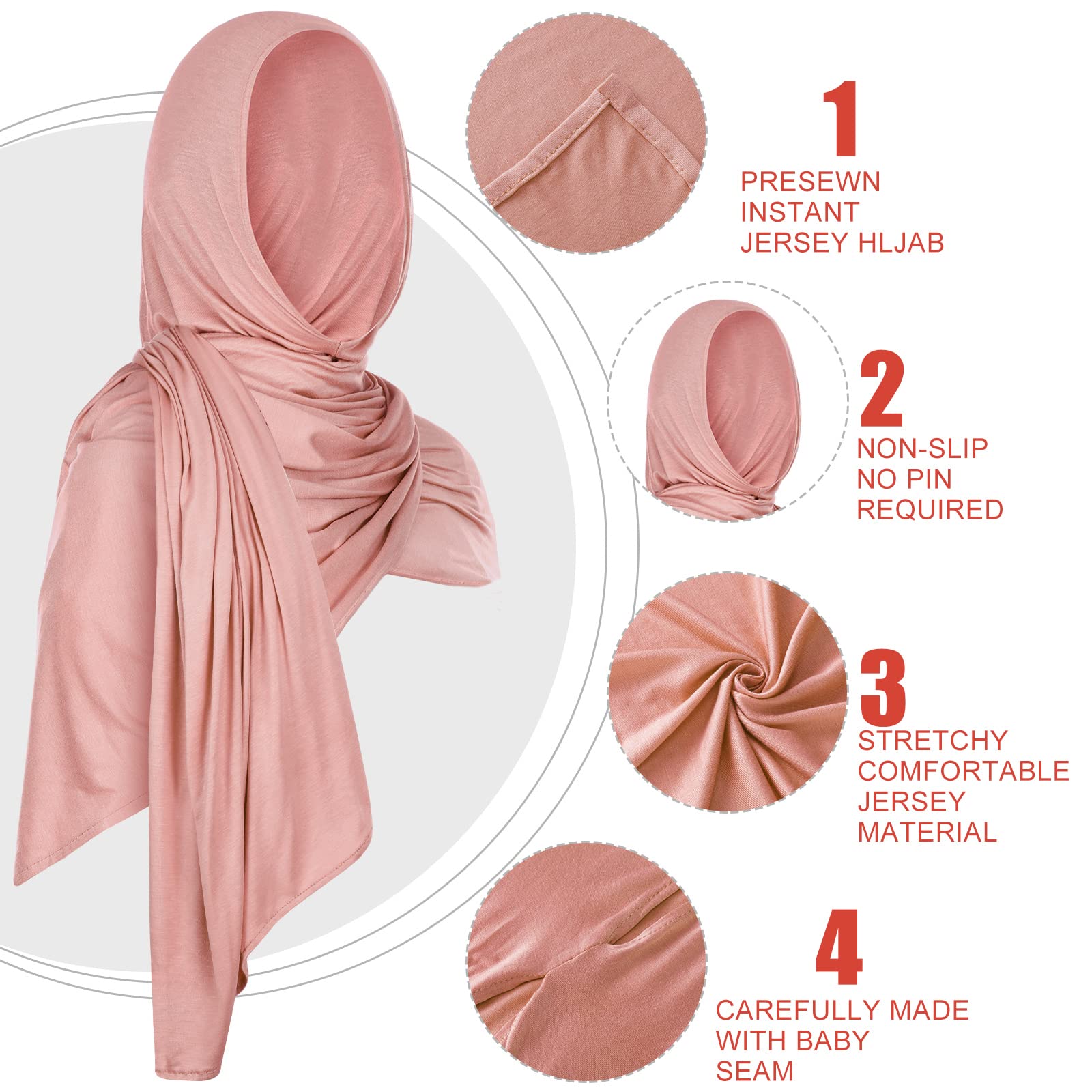 Vabean 4 Pcs Instant Hijab for Women Jersey Hijabs Pinless Islamic Muslim Head Wraps Premium Head Scarf Hijab Shawl(Fresh Color)