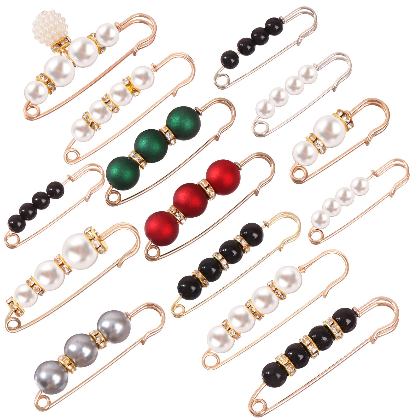 14 Pieces Pearl Scarf Brooch Pin Assorted Muslim Scarf Hijab Clips Small Brooch Set Metal Clips for Headscarf Shawl Muslim Women Scarves Hijab Safety Shawl Brooch Pins for Women Men