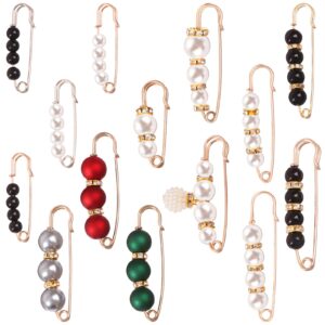 14 Pieces Pearl Scarf Brooch Pin Assorted Muslim Scarf Hijab Clips Small Brooch Set Metal Clips for Headscarf Shawl Muslim Women Scarves Hijab Safety Shawl Brooch Pins for Women Men