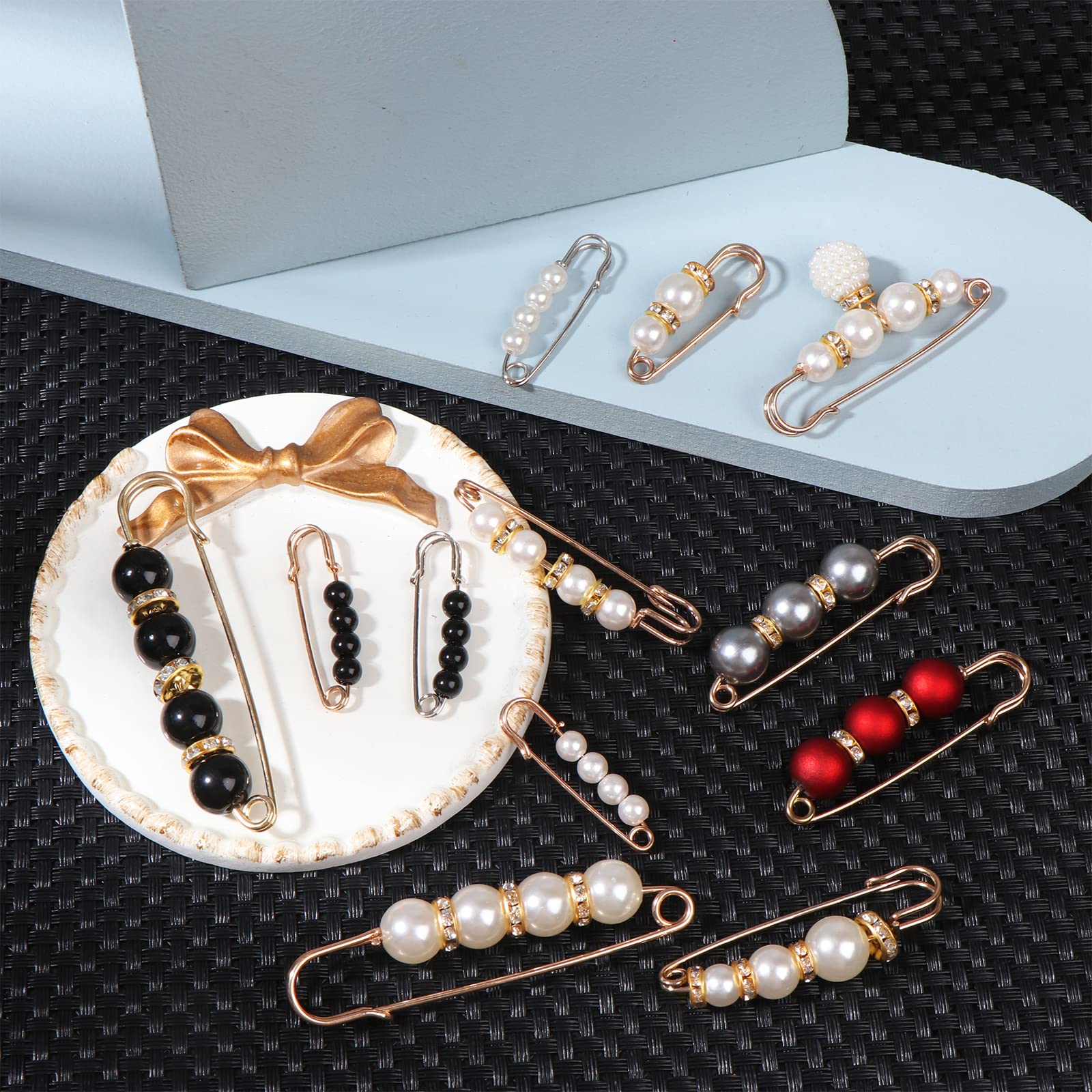 14 Pieces Pearl Scarf Brooch Pin Assorted Muslim Scarf Hijab Clips Small Brooch Set Metal Clips for Headscarf Shawl Muslim Women Scarves Hijab Safety Shawl Brooch Pins for Women Men