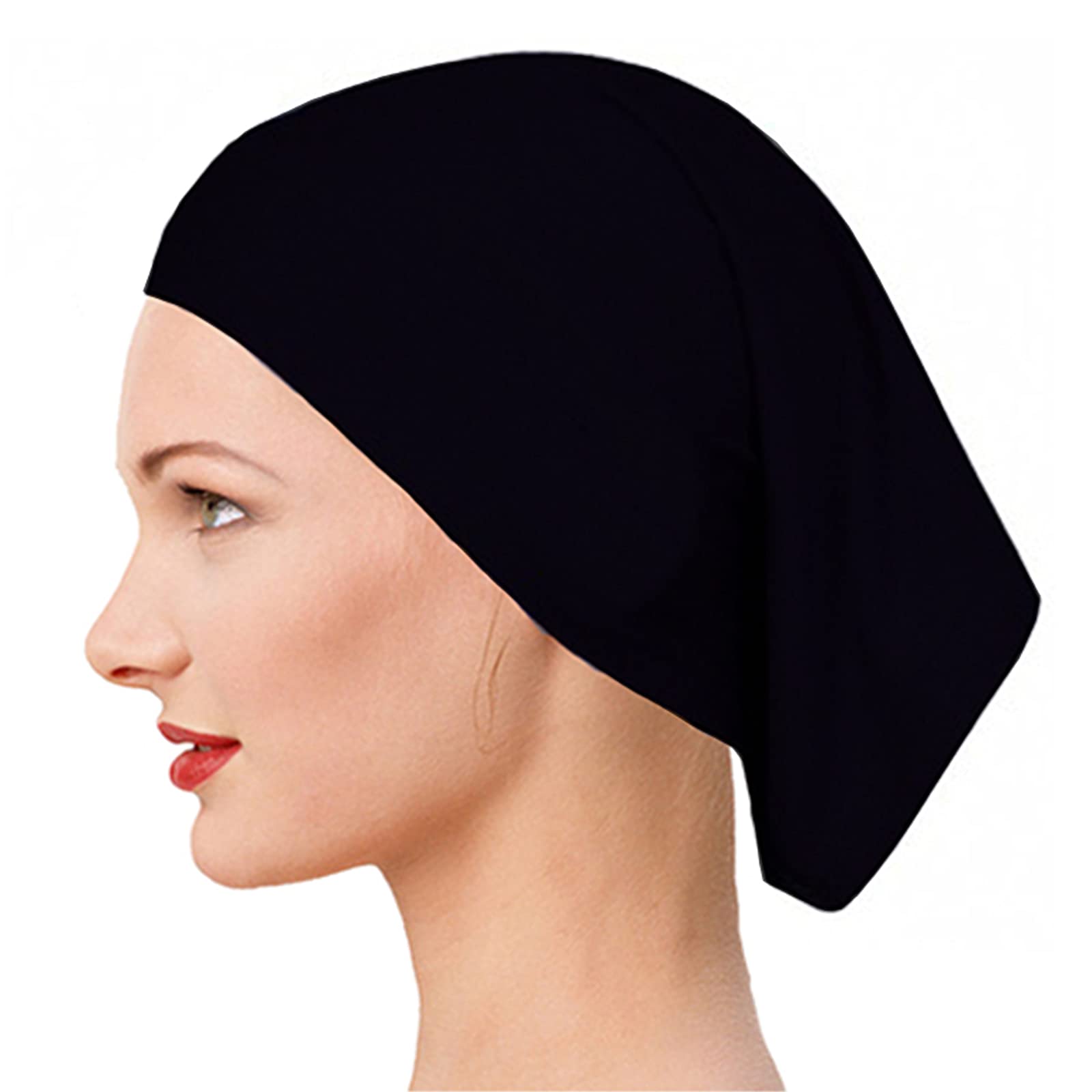 Yeieeo Slouchy Beanie for Women Fashion Under Scarf Hijab Cap Tube Shape Cap (Black)