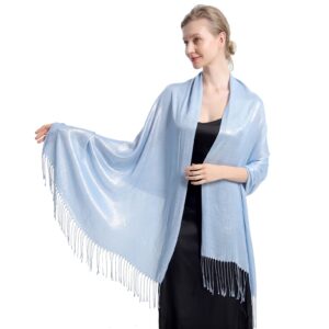 Evening Wraps and Shawls,RonFoxi Light Blue Glittering Metallic Pashmina and Scarf for Women Formal Evening Parties (Light Blue)