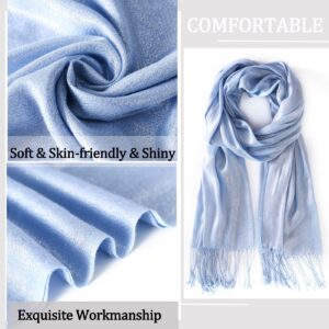 Evening Wraps and Shawls,RonFoxi Light Blue Glittering Metallic Pashmina and Scarf for Women Formal Evening Parties (Light Blue)