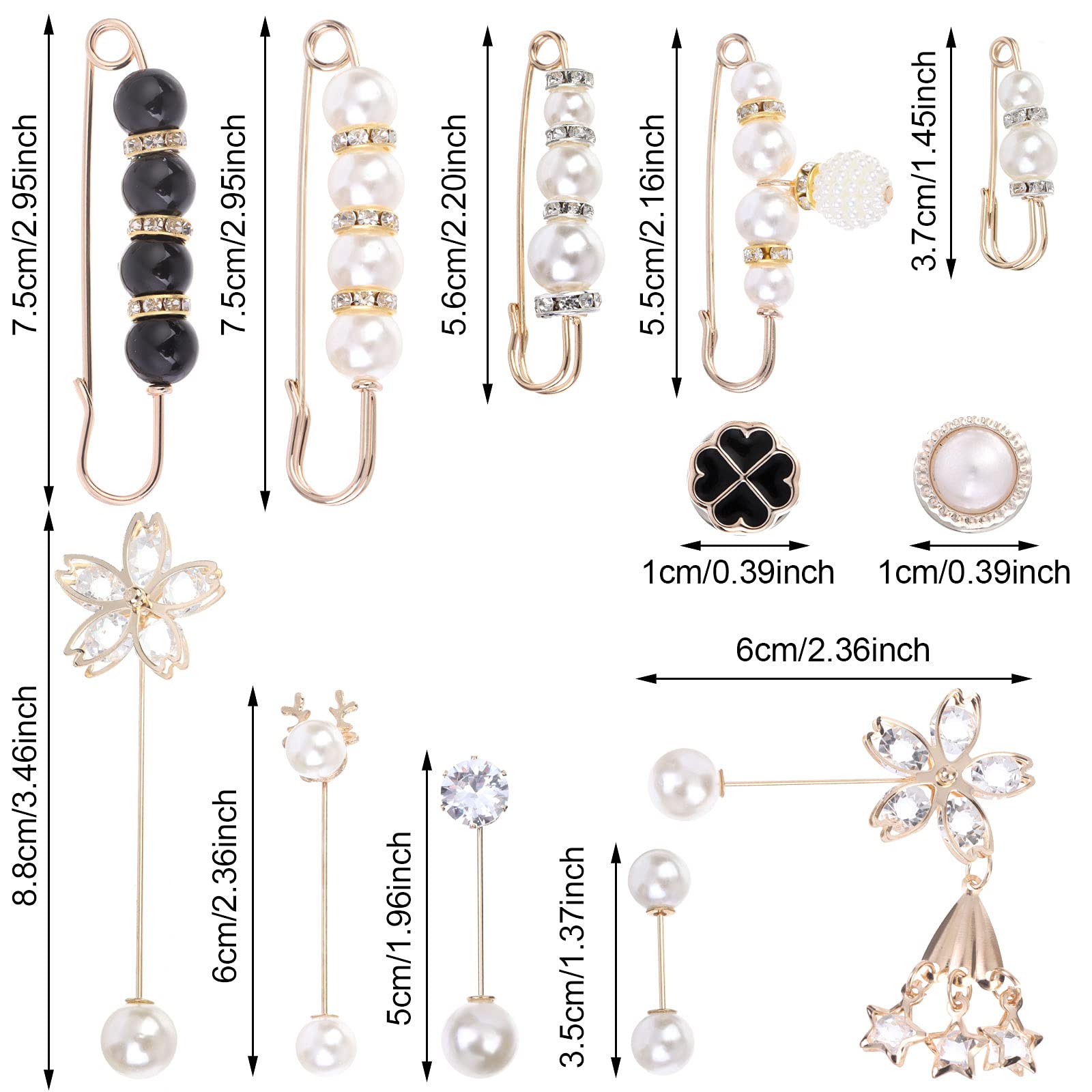 12 Pieces Pearl Scarf Brooch Pin Assorted Muslim Scarf Hijab Clips Small Brooch Set Metal Clips for Headscarf Shawl Muslim Women Scarves Hijab Safety Shawl Brooch Pins for Women Men Kids