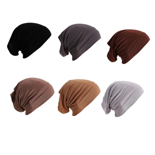 Cntqiang 6 Pieces Soft Modal Muslim Inner Cap for Women Stretch Under Scarf Hat Turban Cap Bonnet Hijab Islamic Neck Cover (Black)