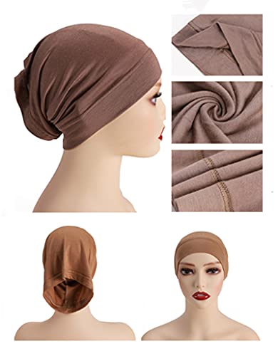 Cntqiang 6 Pieces Soft Modal Muslim Inner Cap for Women Stretch Under Scarf Hat Turban Cap Bonnet Hijab Islamic Neck Cover (Black)