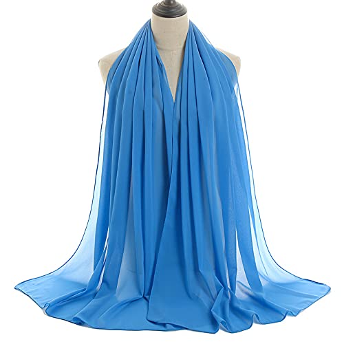 YOUR SMILE for Women Lightweight Breathable Solid Color Soft Chiffon Long Fashion Scarves Sunscreen Shawls (Baby blue)