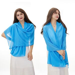 YOUR SMILE for Women Lightweight Breathable Solid Color Soft Chiffon Long Fashion Scarves Sunscreen Shawls (Baby blue)