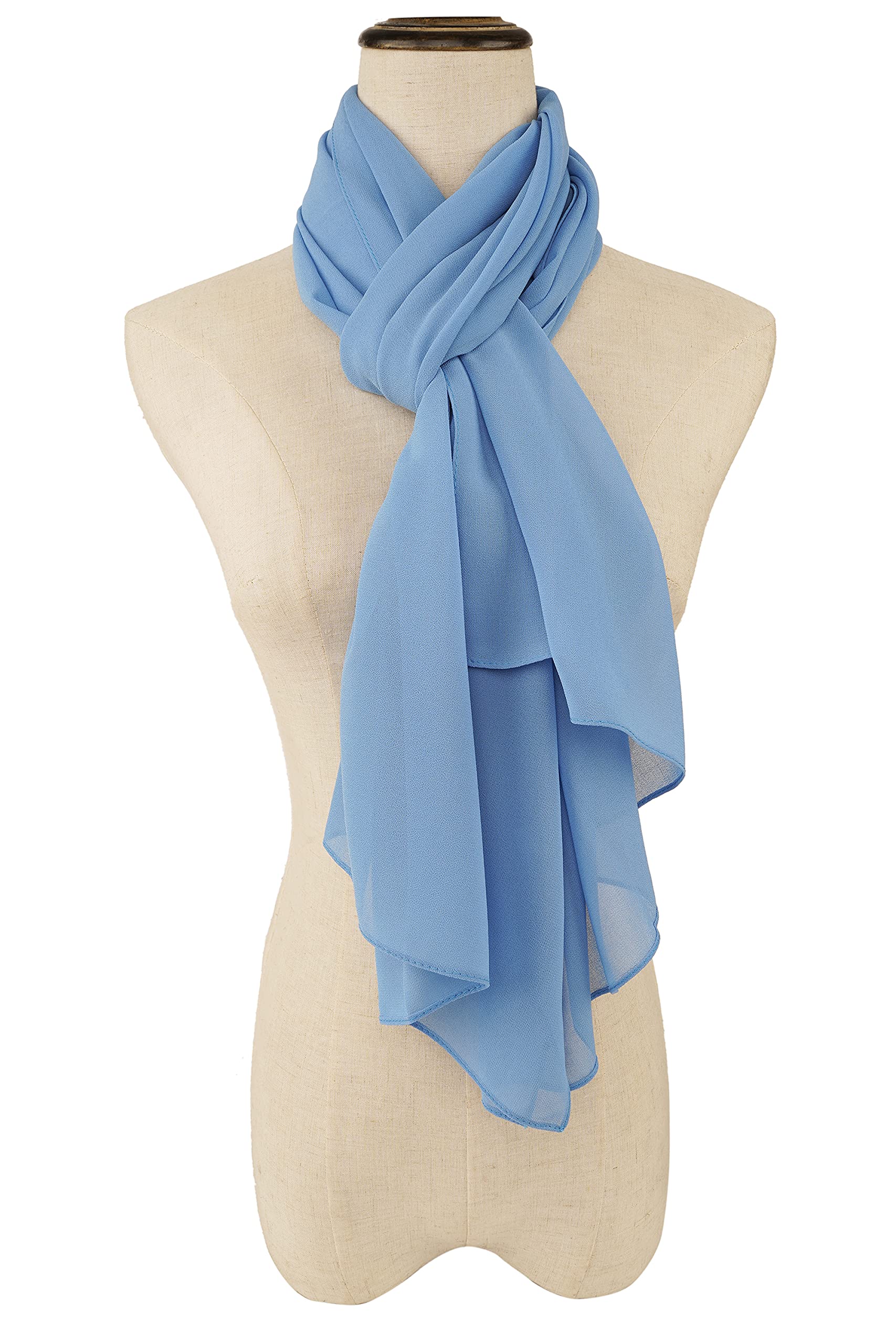 YOUR SMILE for Women Lightweight Breathable Solid Color Soft Chiffon Long Fashion Scarves Sunscreen Shawls (Baby blue)