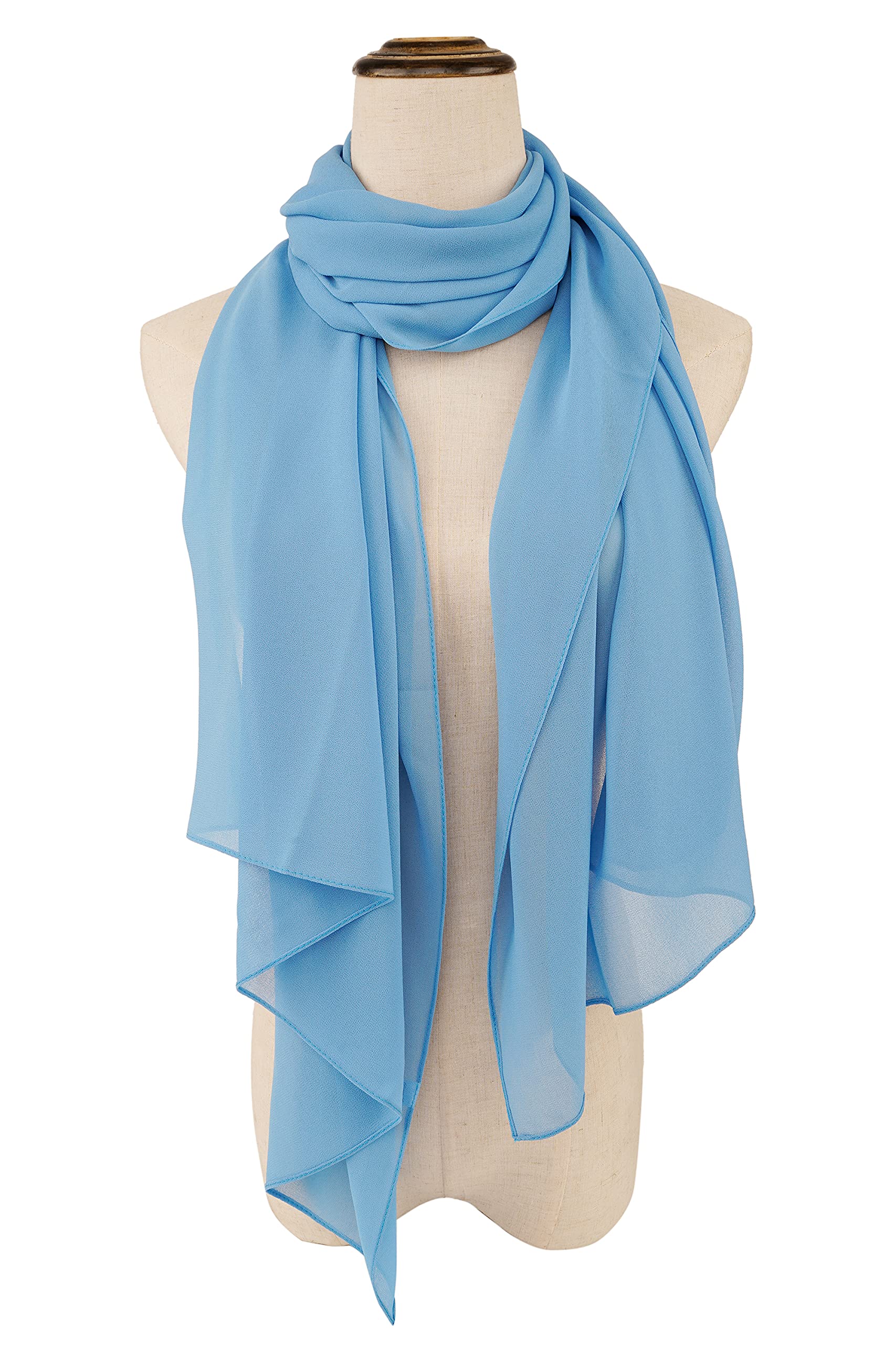 YOUR SMILE for Women Lightweight Breathable Solid Color Soft Chiffon Long Fashion Scarves Sunscreen Shawls (Baby blue)