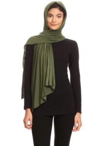 abeelah jersey hijab scarf - made in the usa - islamic, muslim, african and indian fashion compatible (olive)