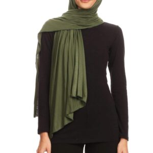 Abeelah Jersey Hijab Scarf - Made in the USA - Islamic, Muslim, African and Indian Fashion Compatible (Olive)