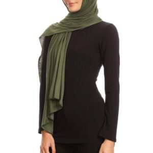 Abeelah Jersey Hijab Scarf - Made in the USA - Islamic, Muslim, African and Indian Fashion Compatible (Olive)