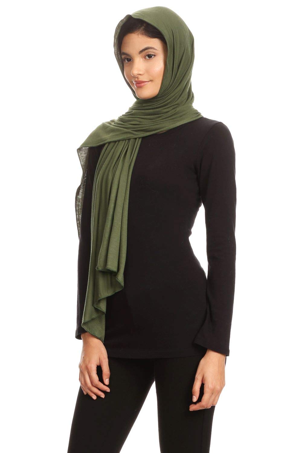 Abeelah Jersey Hijab Scarf - Made in the USA - Islamic, Muslim, African and Indian Fashion Compatible (Olive)