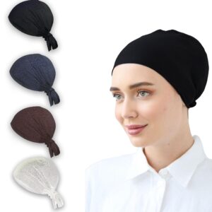 ESERRA Women Under Scarf Hat Hijab Cap Islamic Hijab Undercap Hijab Bonnet Cap Muslim Inner Beanies Hat Underscarf Turban (Black White Brown Gray)