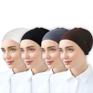 ESERRA Women Under Scarf Hat Hijab Cap Islamic Hijab Undercap Hijab Bonnet Cap Muslim Inner Beanies Hat Underscarf Turban (Black White Brown Gray)