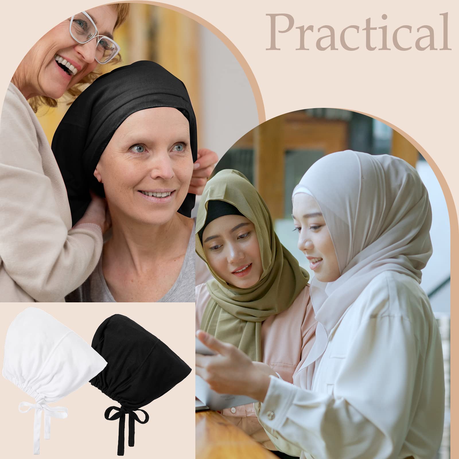 JenPen womens 4 Pcs Hijab Scarves Undercap Tie Adjustable Islamic Muslim, Black, White, Medium